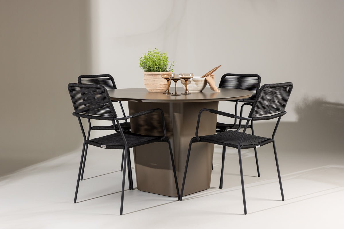 Tuin Eetgroep Francesco – 5-delige tuinmeubelset met ronde aluminium tafel