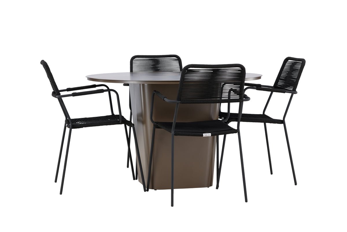 Tuin Eetgroep Francesco – 5-delige tuinmeubelset met ronde aluminium tafel