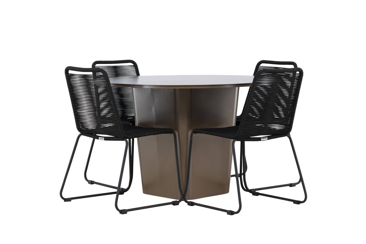 Ensemble de repas de jardin Aiko – ensemble de mobilier de jardin 5 pièces avec table ronde marron