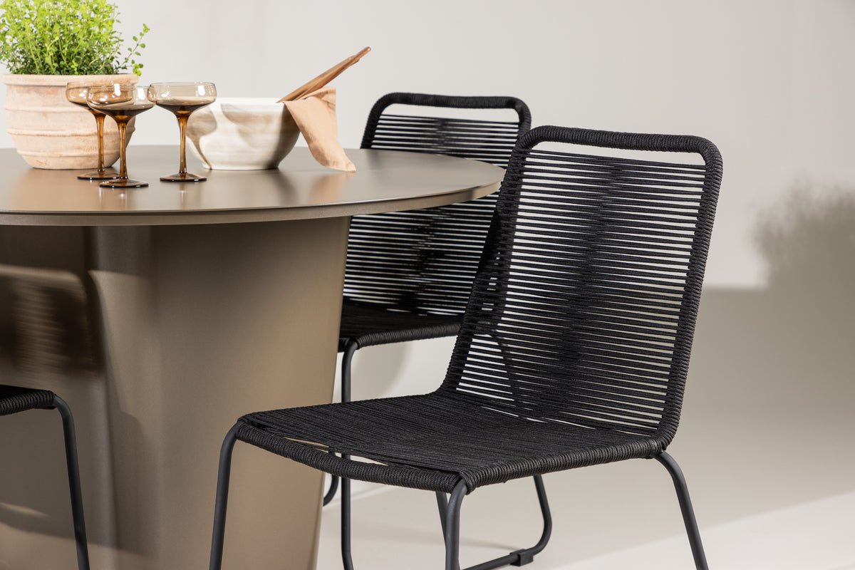 Ensemble de repas de jardin Aiko – ensemble de mobilier de jardin 5 pièces avec table ronde marron