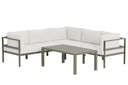 Tuinloungezetel Torena 3+2 – Grote hoekbank in wit met tafel