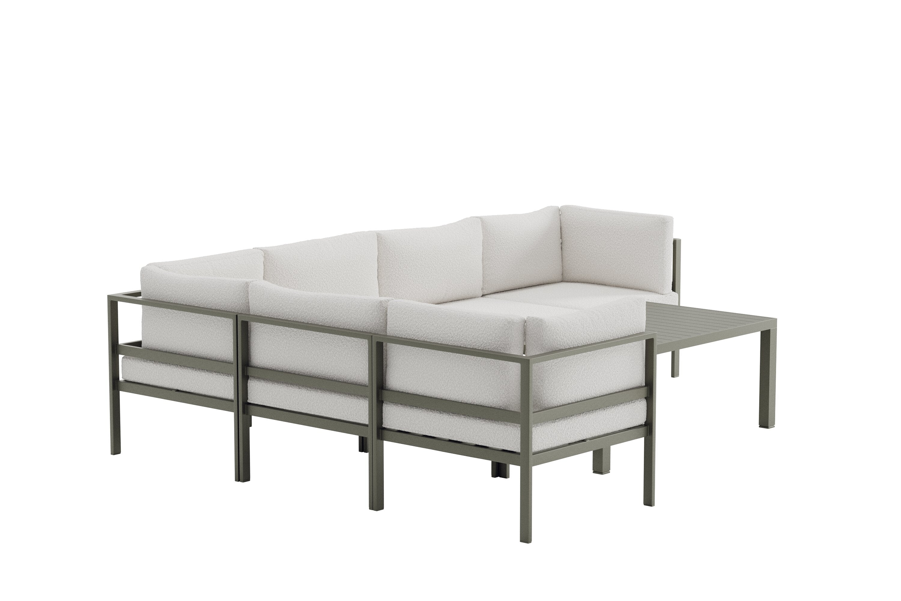 Garten Loungeset Torena 3+3 – Großes Ecksofa  in Weiß mit Tisch