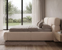 Designer Polsterbett Lovis in Strukturstoff mit Stauraum – Beige
