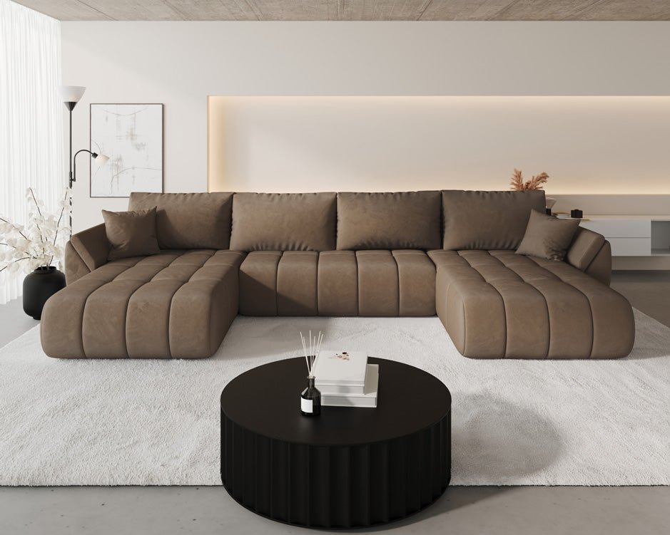 Canapé design Lenoa U avec fonction lit et rabattable en velours