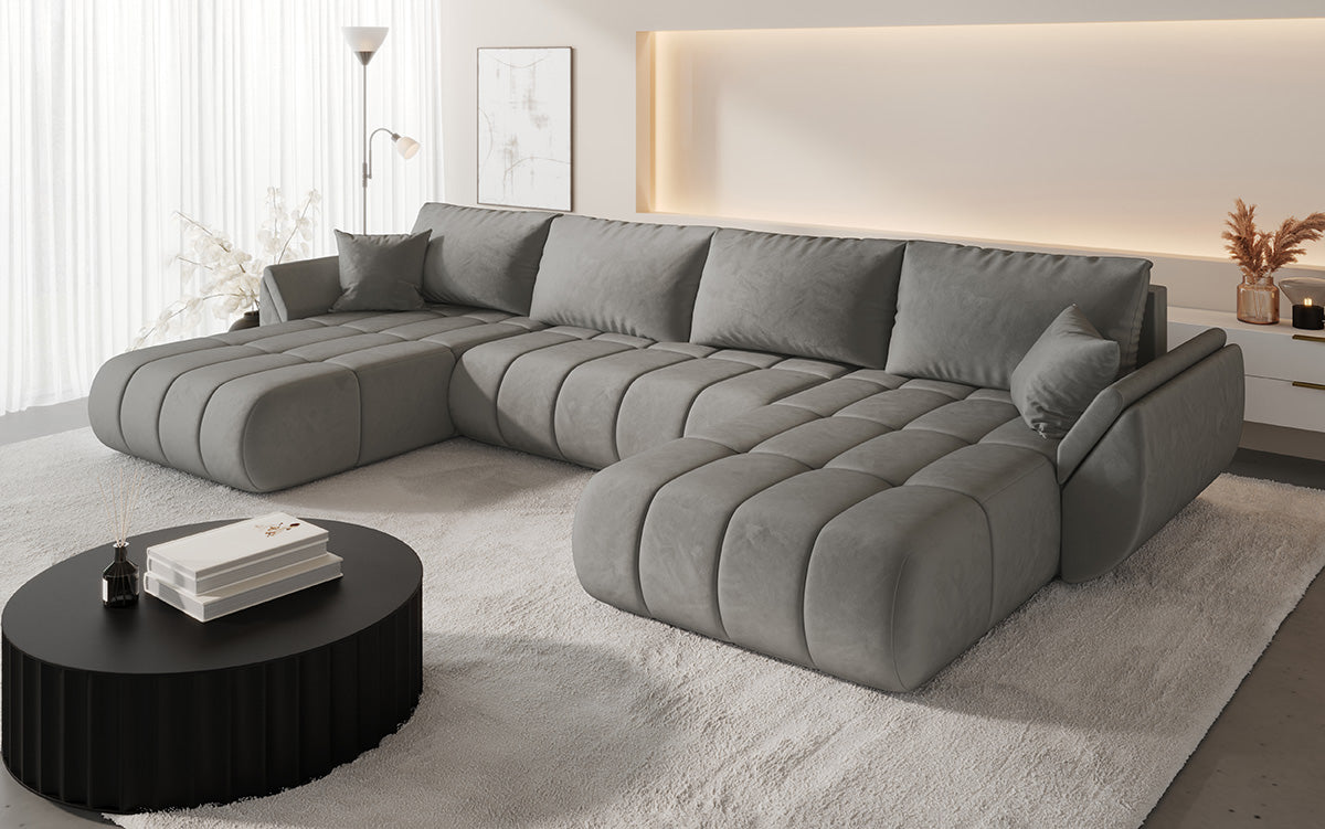 Canapé design Lenoa U avec fonction lit et rabattable en velours