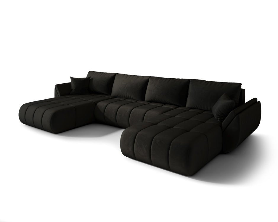 Canapé design Lenoa U avec fonction lit et rabattable en velours