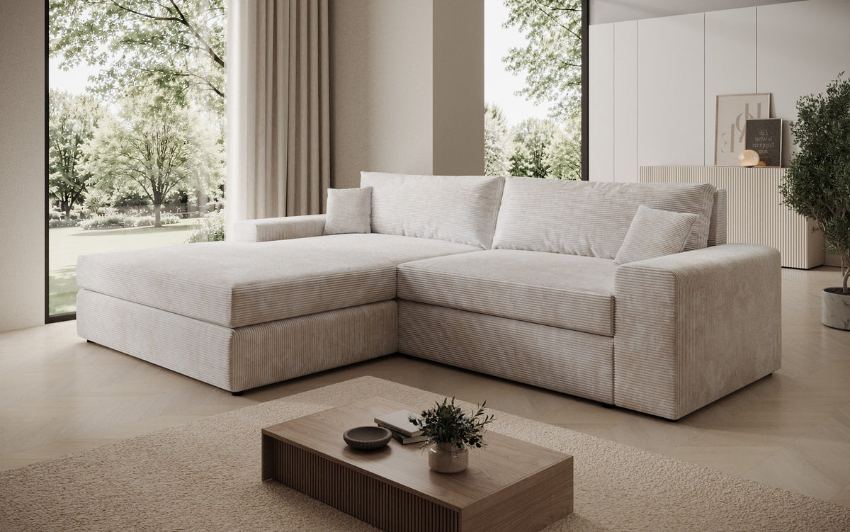Designer Ecksofa Lugo in Cord – Beige – Links