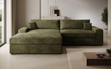 Designer Ecksofa Lugo in Cord – Olive – Links
