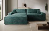 Designer Ecksofa Lugo in Cord – Petrol – Links