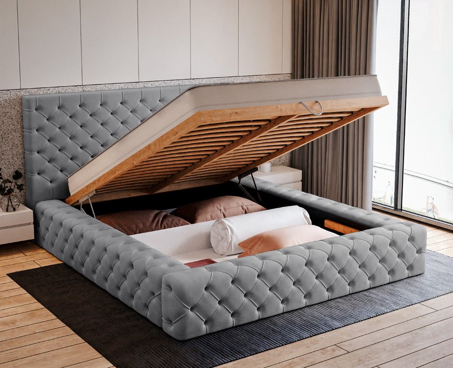 Designer gestoffeerd bed Lana Fluweel met opbergruimte