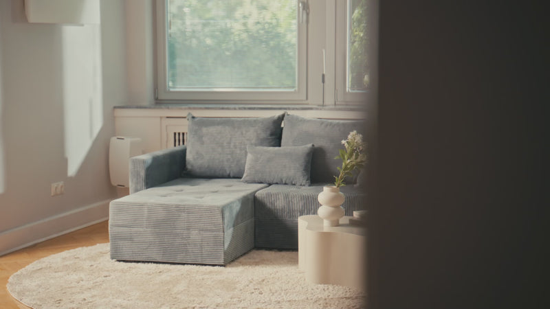 Designer Ecksofa Roma in Cord mit Schlaf- und Klappfunktion