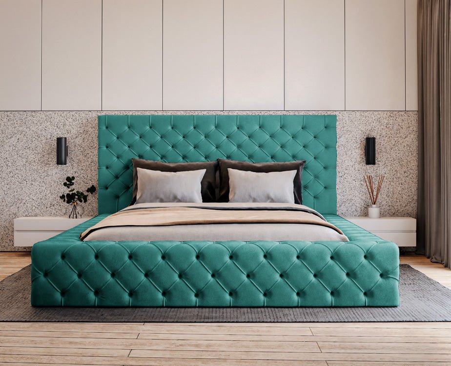Designer gestoffeerd bed Lana Fluweel met opbergruimte