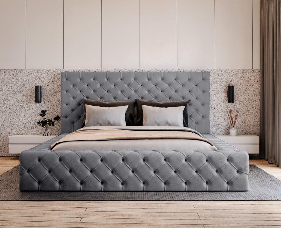 Designer gestoffeerd bed Lana Fluweel met opbergruimte