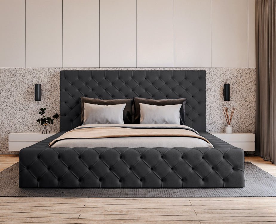 Designer gestoffeerd bed Lana Fluweel met opbergruimte