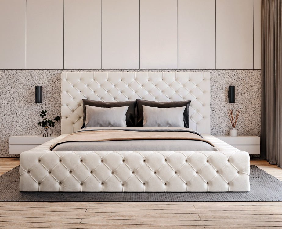 Designer gestoffeerd bed Lana Fluweel met opbergruimte