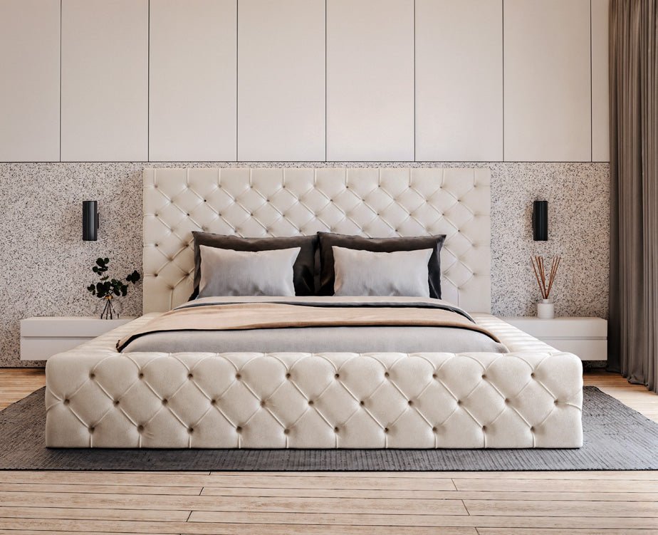 Designer gestoffeerd bed Lana Fluweel met opbergruimte