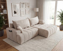 Designer Ecksofa Pino in Samt mit Schlaffunktion & Stauraum – Beige – Rechts