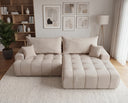 Designer Ecksofa Pino in Samt mit Schlaffunktion & Stauraum – Beige – Rechts