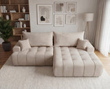 Designer Ecksofa Pino in Samt mit Schlaffunktion & Stauraum – Beige – Rechts