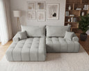 Designer Ecksofa Pino in Samt mit Schlaffunktion & Stauraum – Hellgrau – Links