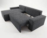 Designer Ecksofa Rino in Cord mit Schlaffunktion & Stauraum – Grau – Rechts