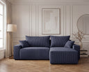 Designer Ecksofa Rino in Cord mit Schlaffunktion & Stauraum – Blau – Links