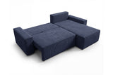 Designer Ecksofa Rino in Cord mit Schlaffunktion & Stauraum – Blau – Links