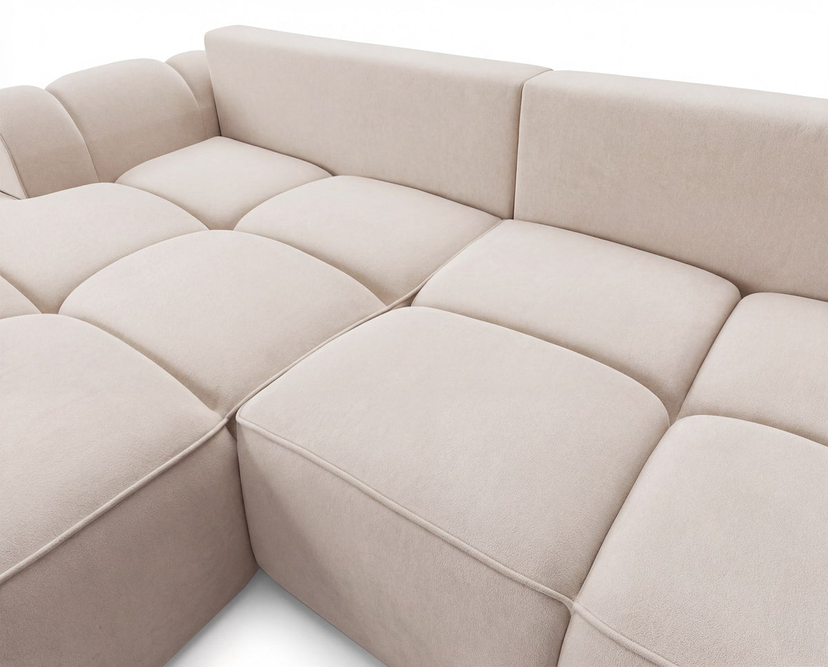 Designer Ecksofa Corso in Samt mit Schlaffunktion & Stauraum – Beige – Links