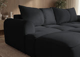 Designer Ecksofa Corso in Samt mit Schlaffunktion & Stauraum – Schwarz – Links