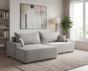 Designer Ecksofa Frido in Samt mit Schlaffunktion & Stauraum – Hellgrau – Links