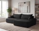 Designer Ecksofa Frido in Samt mit Schlaffunktion & Stauraum – Schwarz – Rechts