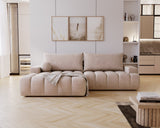 Designer Ecksofa Nemo in Stoff mit Schlaffunktion & Stauraum – Sand – Links