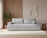 Designer 3 Sitzer Sofa Mira in Bouclé mit Schlaffunktion & Stauraum – Sand
