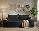 Designer 3 Sitzer Sofa Rego in Samt mit Schlaffunktion & Stauraum – Schwarz