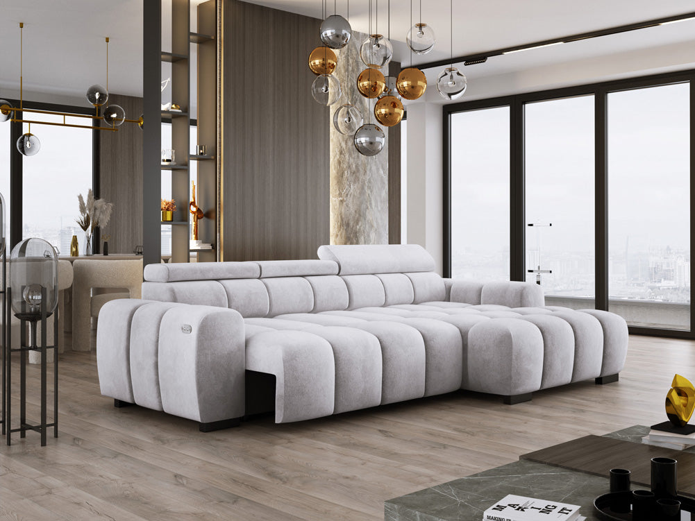 Designer Sofa Amalfi in Samt mit elektrischer Sitzerweiterung