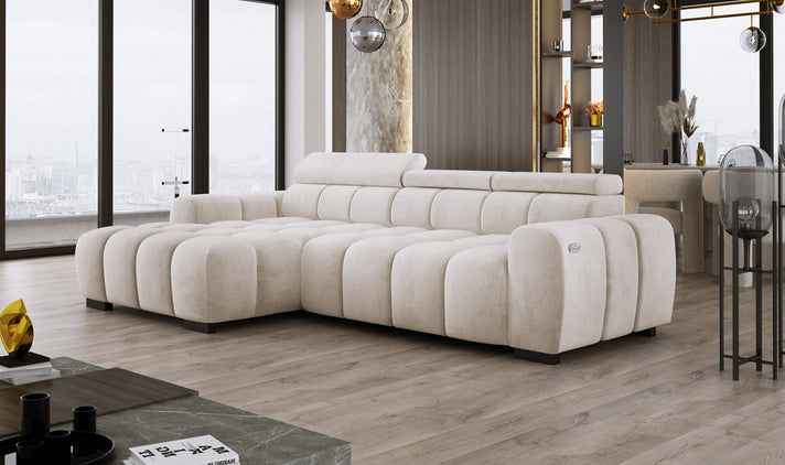 Canapé d’angle design Amalfi en Velours avec extension d’assise électrique