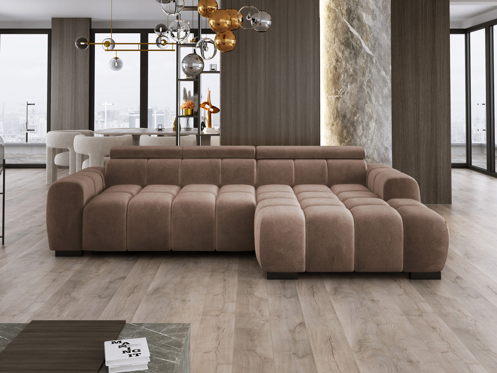 Designer Sofa Amalfi in Samt mit elektrischer Sitzerweiterung