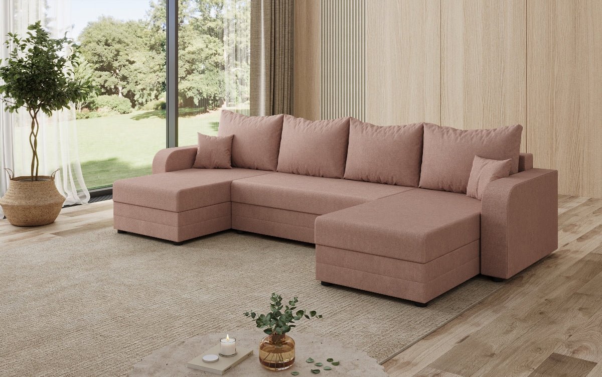 Designersofa Valenza U met slaap- en klapfunctie in stof