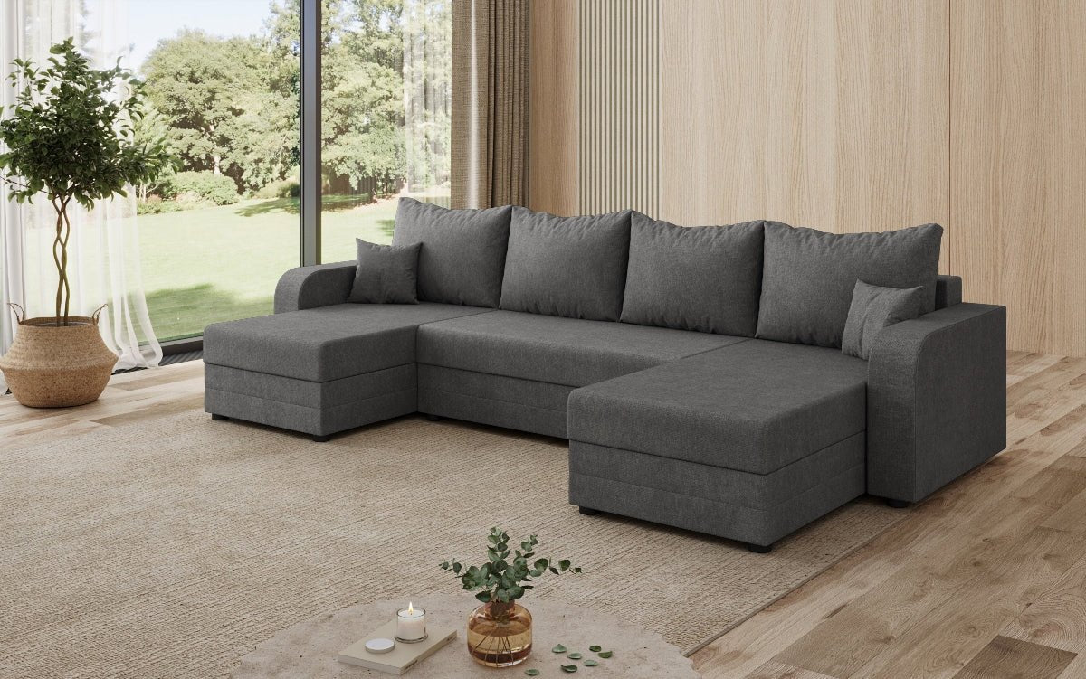 Designersofa Valenza U met slaap- en klapfunctie in stof