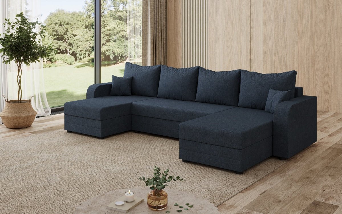 Designersofa Valenza U met slaap- en klapfunctie in stof