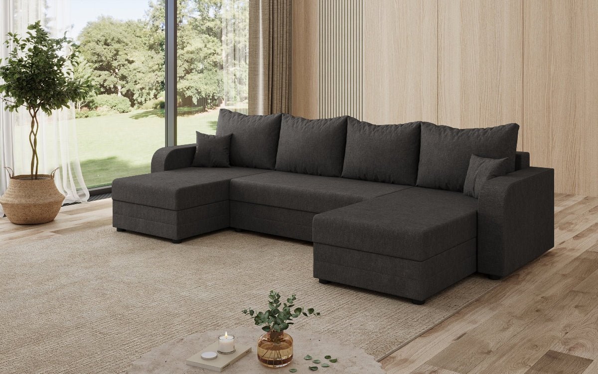 Designersofa Valenza U met slaap- en klapfunctie in stof