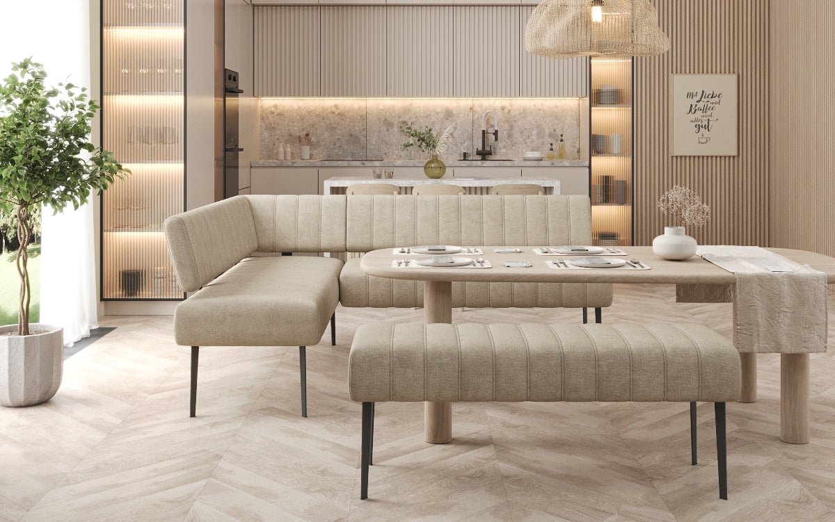 Banquette de salle à manger Montero rembourrée en tissu robuste avec pieds en métal