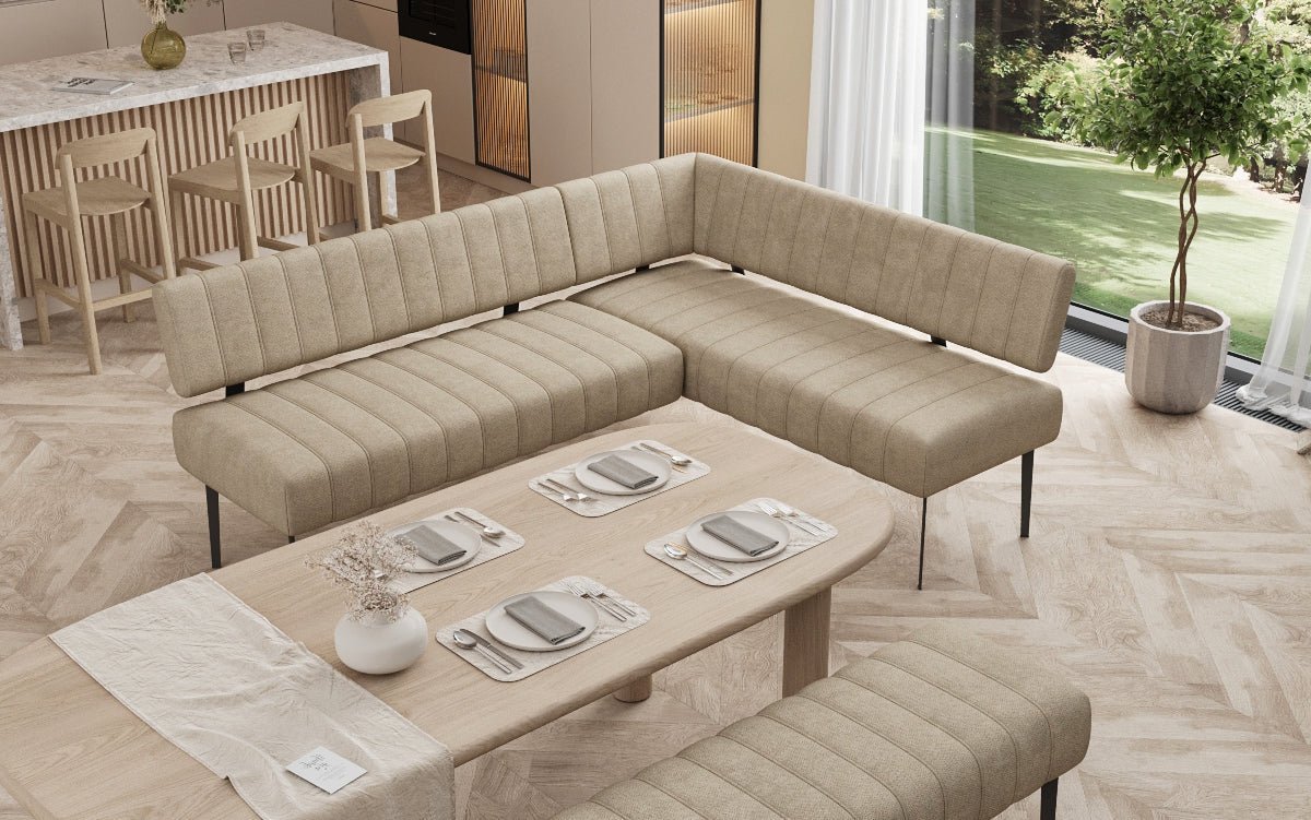 Banquette de salle à manger Montero rembourrée en tissu robuste avec pieds en métal