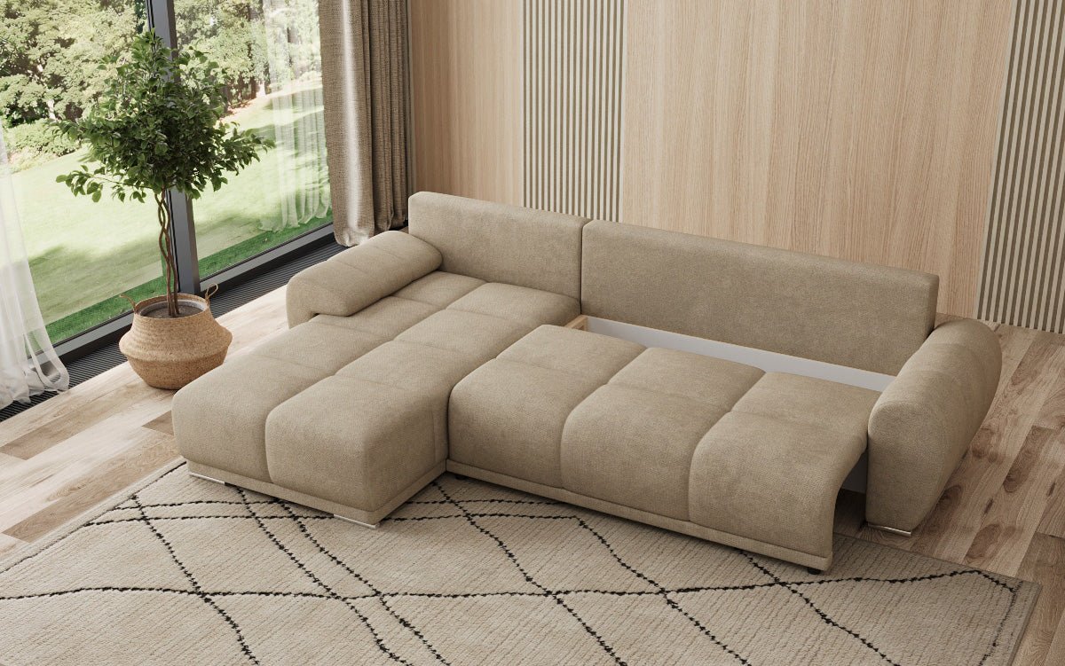 Designersofa Leni L met slaap- en klapfunctie in Stof