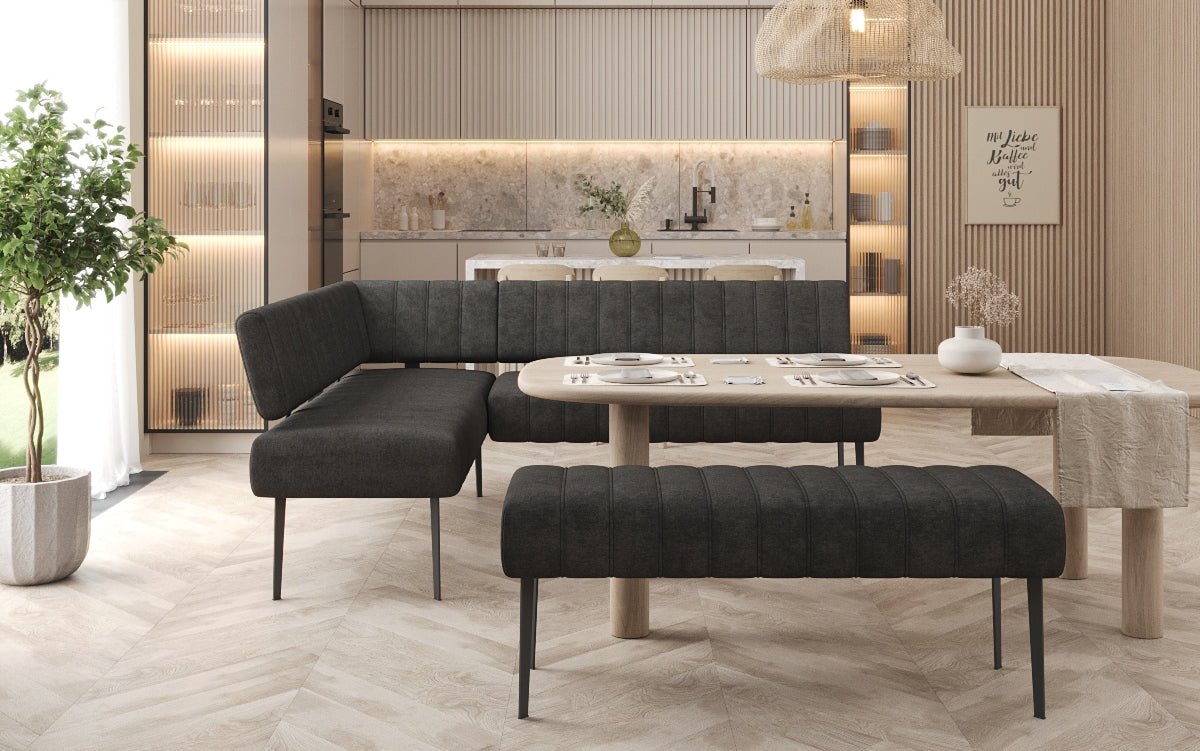 Banquette de salle à manger Montero rembourrée en tissu robuste avec pieds en métal