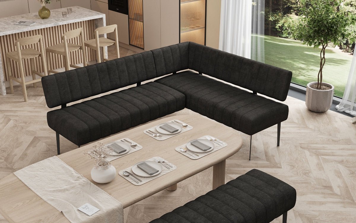 Banquette de salle à manger Montero rembourrée en tissu robuste avec pieds en métal