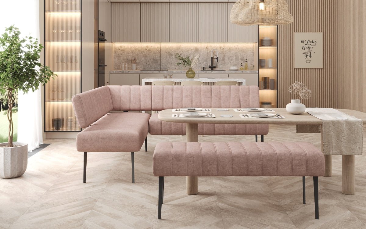 Banquette de salle à manger Montero rembourrée en tissu robuste avec pieds en métal