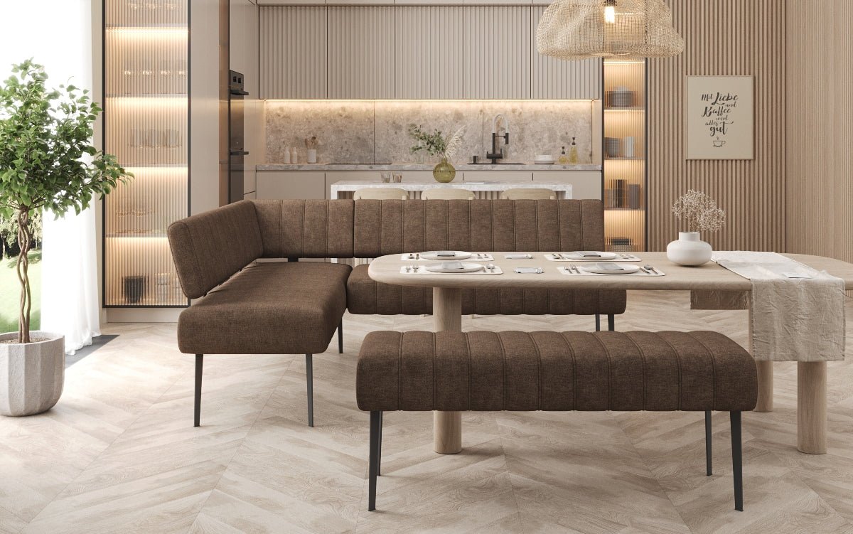 Banquette de salle à manger Montero rembourrée en tissu robuste avec pieds en métal