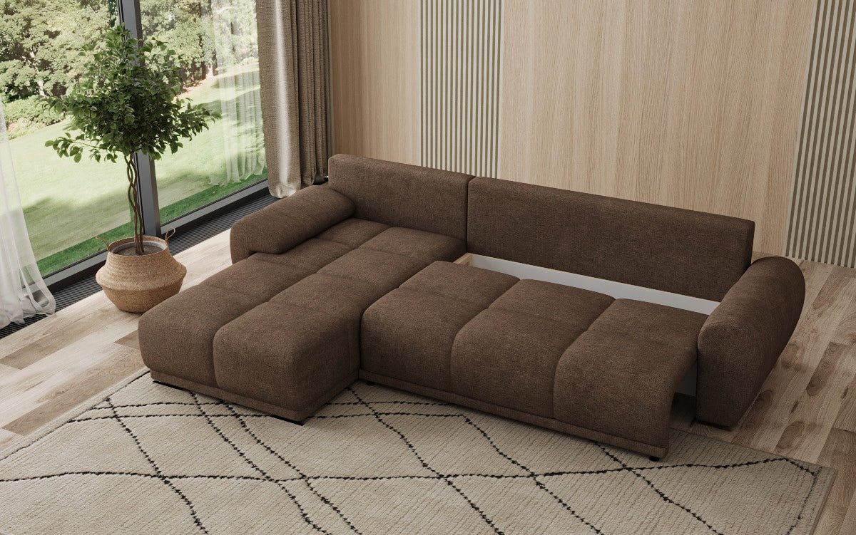 Designersofa Leni L met slaap- en klapfunctie in Stof