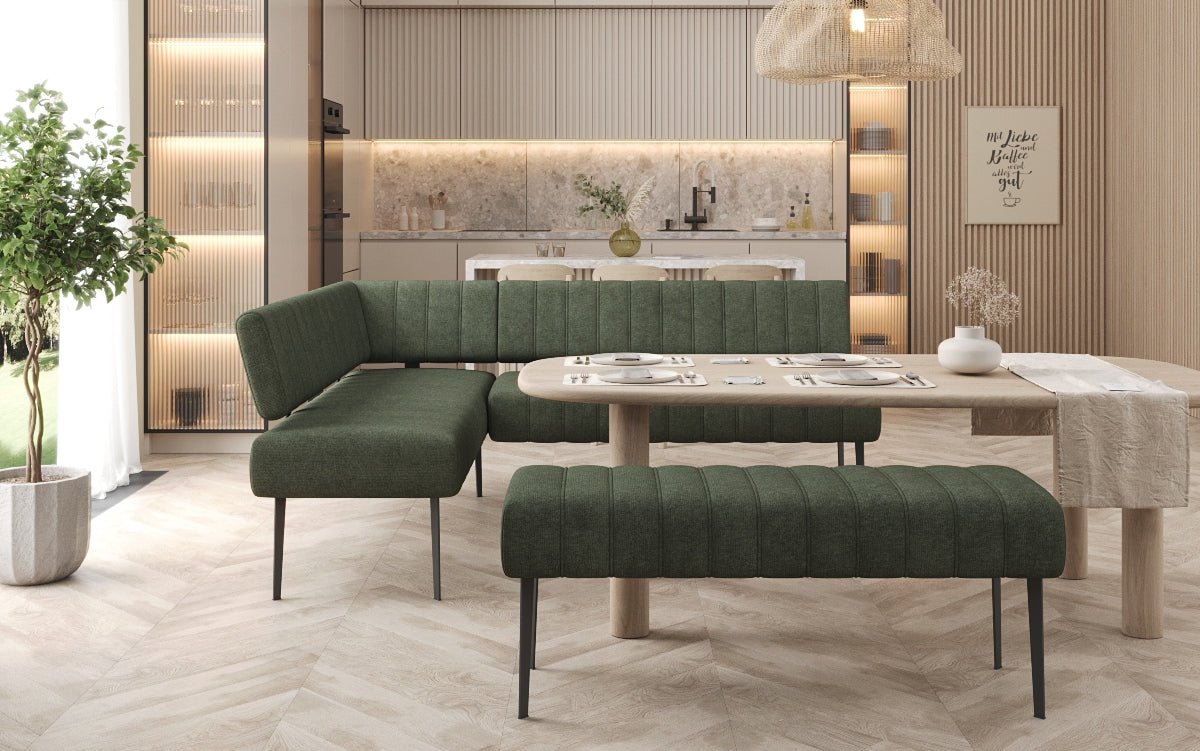 Banquette de salle à manger Montero rembourrée en tissu robuste avec pieds en métal